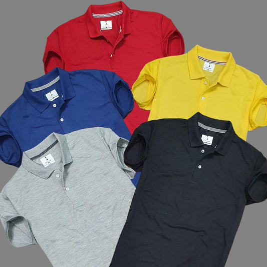 Plane Matty Solid Half Sleeves Mens Polo neck T-Shirt Pack Of 5